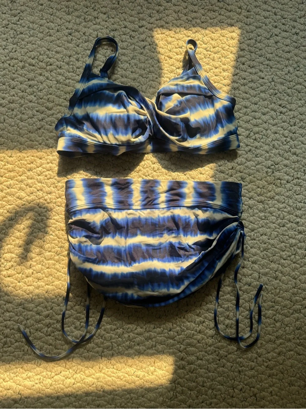 Athleta Blue and White Tie-Dye Two-Piece Bikini Set